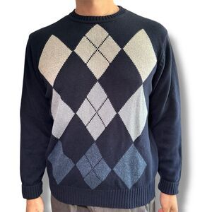 Dockers Blue and White Crewneck Sweater Argyle Pattern